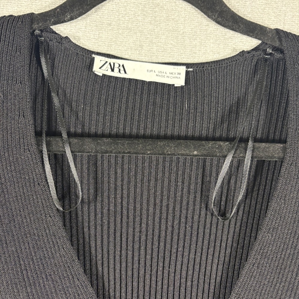 Zara Womens Black Ribbed Knit Button Down Midi Dress Long Sleeve Size L - Picture 10 of 14